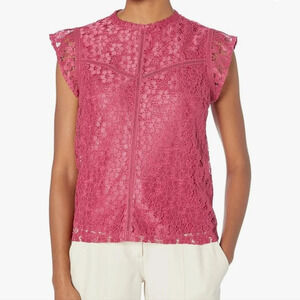 Nanette Nanette Lepore Womens High Neck Embroidered Lace Cap Sleeve Top Size XL